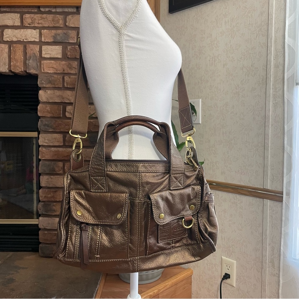 Fossil Metallic Brown  Leather Crossbody Bag
